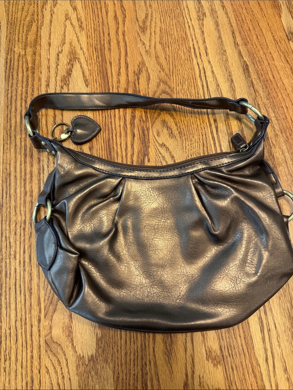 Rosetti Bronze Pleated Shoulder Bag with Heart Charm